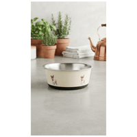 Plato Metálico Con Diseño De Perritos Para Alimentos De Perros y Gatos - Crema