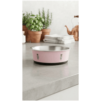 Plato Metálico Grande Con Diseño De Perrito Para Alimentos De Perros y Gatos - Rosado