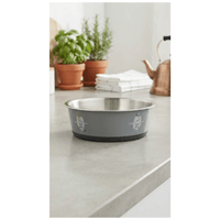 Plato Metálico Grande Con Diseño De Perro Para Alimentos De Perros y Gatos - Gris