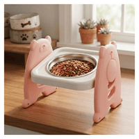 Comedero Elevado Con Plato Metálico Para Perros y Gatos - Rosado