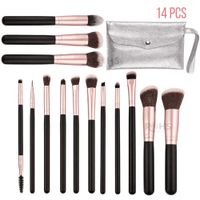 Set De 14 Brochas De Maquillaje Con Estuche Portátil Para Rostro Y Ojos