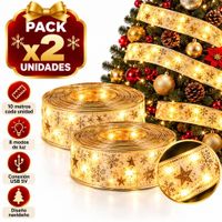 Pack X2 Cinta LED Navideña 10 Metros USB 5V Dorada para Árbol