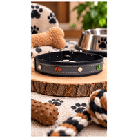 Collar Tipo Cuerina Con Flores Decorativas Para Perros - Negro