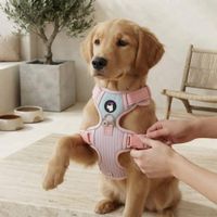 Arnés Acolchado Antitirones para Perros Talla L -Malla Transpirable-Franjas Reflectantes Rosa Rayas
