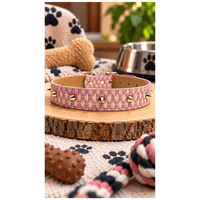 Collar Tipo Cuerina Con Diseño Para Perros - Rosado
