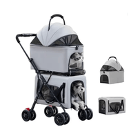 Coche doble 3 EN 1 Desmontable y Plegable Para Perros y Gatos  - Gris