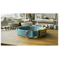Collar de Nylon Ajustable Con Hebilla de Plástico Para Perros - Celeste con mostaza