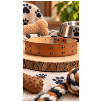Collar Grande Tipo Cuerina Con Bolitas Decorativas Para Perros - Marrón claro