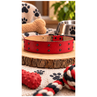 Collar Grande Tipo Cuerina Con Bolitas Decorativas Para Perros - Rojo