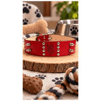 Collar Grande Tipo Cuerina Con Puas Decorativas Para Perros - Rojo