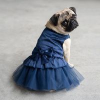 VESTIDO AZUL PARA MASCOTA CON TUL Y RHINESTONES CIERRE VELCRO - TALLA L