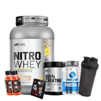 NITRO WHEY 1 KG COOKIES Y CREATINA UN 150 GR Y OMEGA 3 DE 90 CAP Y 1 SHAKER Y 2 XB Y 1 ONE PRE NOX