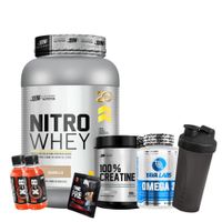 NITRO WHEY 1 KG VAINILLA Y CREATINA UN 150 GR Y OMEGA 3 DE 90 CAP Y 1 SHAKER Y 2 XB Y 1 ONE PRE NOX