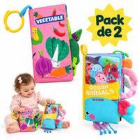 Pack de 2 Libros de Tela Sensoriales para Bebé – Verduras y Animales Marinos