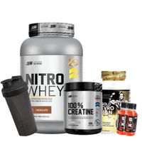 NITRO WHEY 1 KG CHOCOLATE Y CREATINA UN 150 GR Y QUEMADOR GOLD LEVRO DE 90 CAP Y 1 SHAKER Y 2 XB