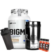 BIGM 2 KG VAINILLA Y CREATINA KEVIN LEVRONE 500 GR Y 1 SHAKER Y 3 BOTELLITAS XB