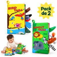 Pack de 2 Libros de Tela Sensoriales para Bebé – Aves y Animales Salvajes
