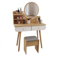 Tocador De Maquillaje Vintage Con Espejo 2 Cajones Dormitorio Pino ZZ478