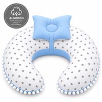 Almohada de Lactancia Premium  Uso 6 en 1  Color:Blanco estrellas  reverso Celeste