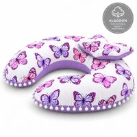 Almohada de Lactancia Premium  Uso 6 en 1  Color:Blanco mariposas  reverso Lila