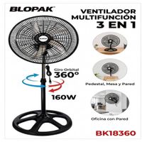 Ventilador Industrial 3 En 1 Blopak 18 Pulgadas 160W Orbital 360  5 Aspas De Metal