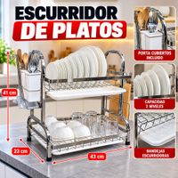 Escurridor de Platos de 2 Niveles con Porta Cubiertos y Bandejas  43 x 23 x 41 cm
