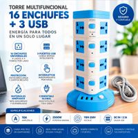 Torre Multifuncional 16 Conexiones Extensión Y 3 Puertos USB