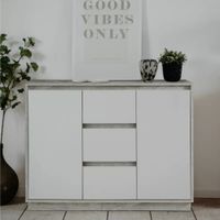 Aparador Moderno Pinto 2 Puertas 3 Cajones Cemento y Blanco RyR MUEBLES