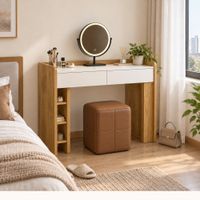 Tocador Moderno Mackeily 2 Cajones Duna y Blanco RyR MUEBLES