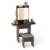 Tocador Compacto Moderno más Banqueta Micheille 50 cm Marrón Oscuro RyR MUEBLES
