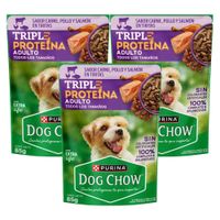 Pack Alimento Húmedo DOG CHOW Adulto Triple Proteína Sabor Salmón 85g x3un