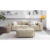 SECCIONAL MIA 3 CUERPOS + 1 BANQUETA - BEIGE + 2 cojines de regalo