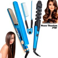 KIT PLANCHA ALISADORA RIZADOR Y CEPILLO DE CABELLO PROFESIONAL 450F