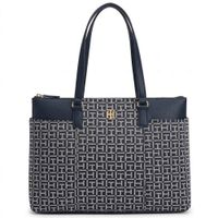 CARTERA TOTE TOMMY HILFIGER AZUL MONOGRAFIADA CON BOLSILLOS LATERALES