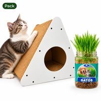 Pack Rascador Triángulo Blanco más Hierba Natural Para Gatos