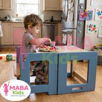 Torre de Aprendizaje Montessori 3 en 1  de Madera Pino Azul