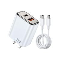 Cargador de Pared de Carga Rápida 25W con Doble Puerto USB-A y USB-C mas Cable Tipo C