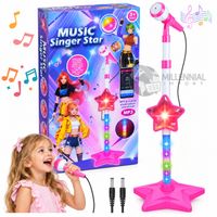 Micrófono karaoke con Pedestal y Luces para Niñas Rosado