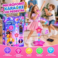 Micrófono karaoke para Niños para Cantar con Luz LED y Cable MP3 Rosado