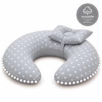 Almohada de Lactancia Premium  Uso 6 en 1  Color:Plomo estrellas  reverso Plomo