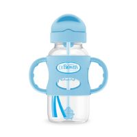 BIBERÓN DR. BROWN'S DE TRANSICIÓN CON CAÑITA Y ASAS DE SILICONA 9 OZ 250 ML- CELESTE