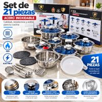Juego de Ollas 21 piezas Acero Inoxidable 9 Capas Kaisa Villa KV-21G Tapa con Medidor de Temperatura
