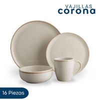 Vajilla Corona 16 Piezas Caoba Beige Para Vestir Tu Mesa