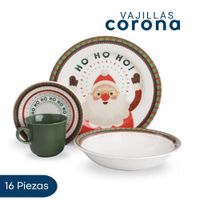 Vajilla Corona Ho Ho Ho 16 Piezas Para Navidad