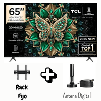 TELEVISOR TCL 65 PULGADAS SMART TV QD MINILED 4K UHD GOOGLE TV 144HZ 65C6K ANTENA DIGITAL RACK FIJO