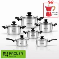 Juego De Ollas Facusa 12pzs Acero Inoxidable + Cafetera Moka