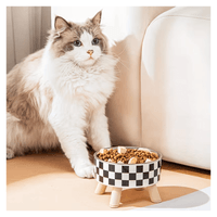 Plato Elevado Con Diseños de Cuadritos Para Perros y Gatos