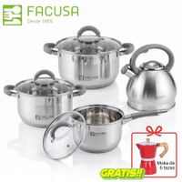 Juego De Ollas Misti Facusa 8 Piezas Con Tetera - Gris + Cafetera Moka