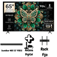 TELEVISOR TCL 65 PULGADAS SMART TV QD MINILED 4K UHD 144HZ 65C6K SOUNDBAR NEX RACK ANTENA DIGITAL