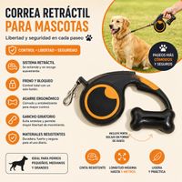 Correa Retráctil para Perros  Con Dispensador de Bolsas - NEGRO